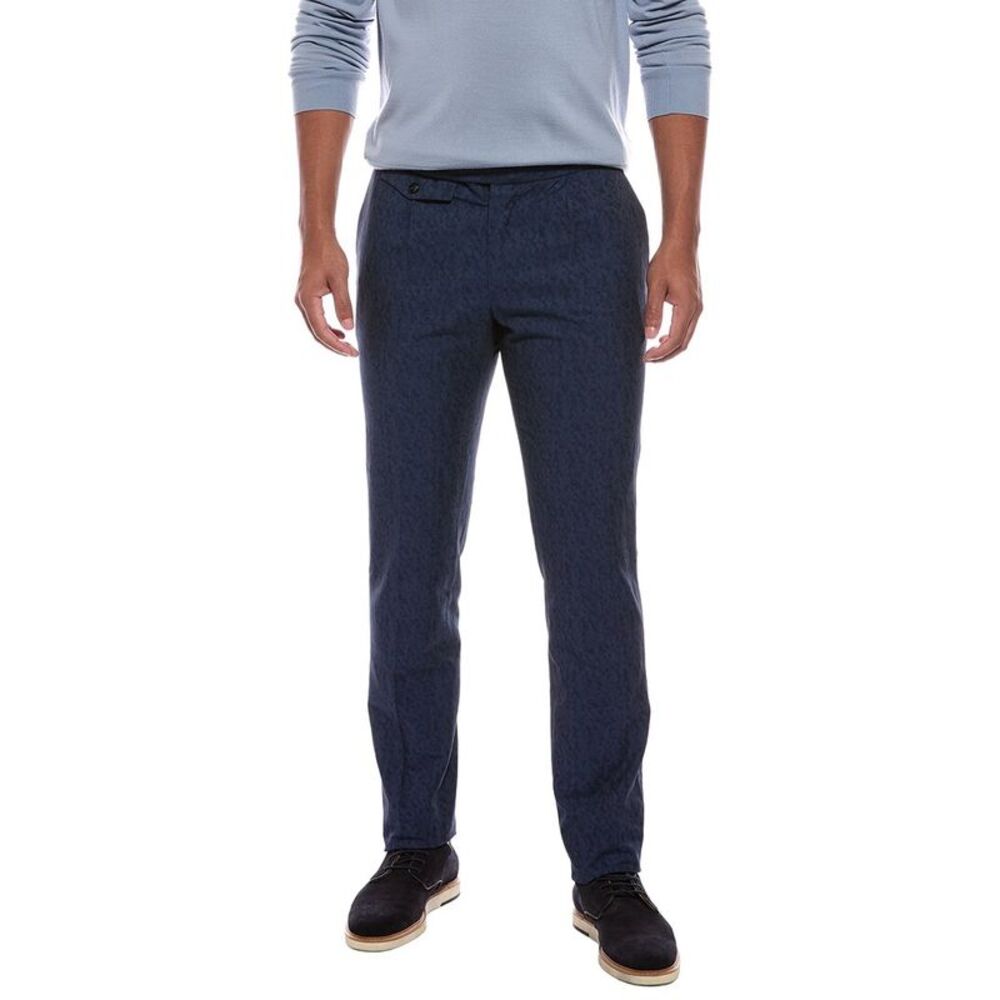 Slowear Mens  Linen-Blend Single Pleat Regular Fit Pant, Blue